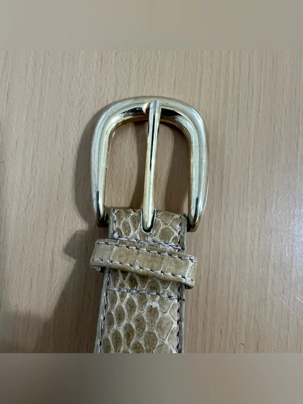Women's Tan Snake Skin Leather Belt with Gold Buckle Size Small